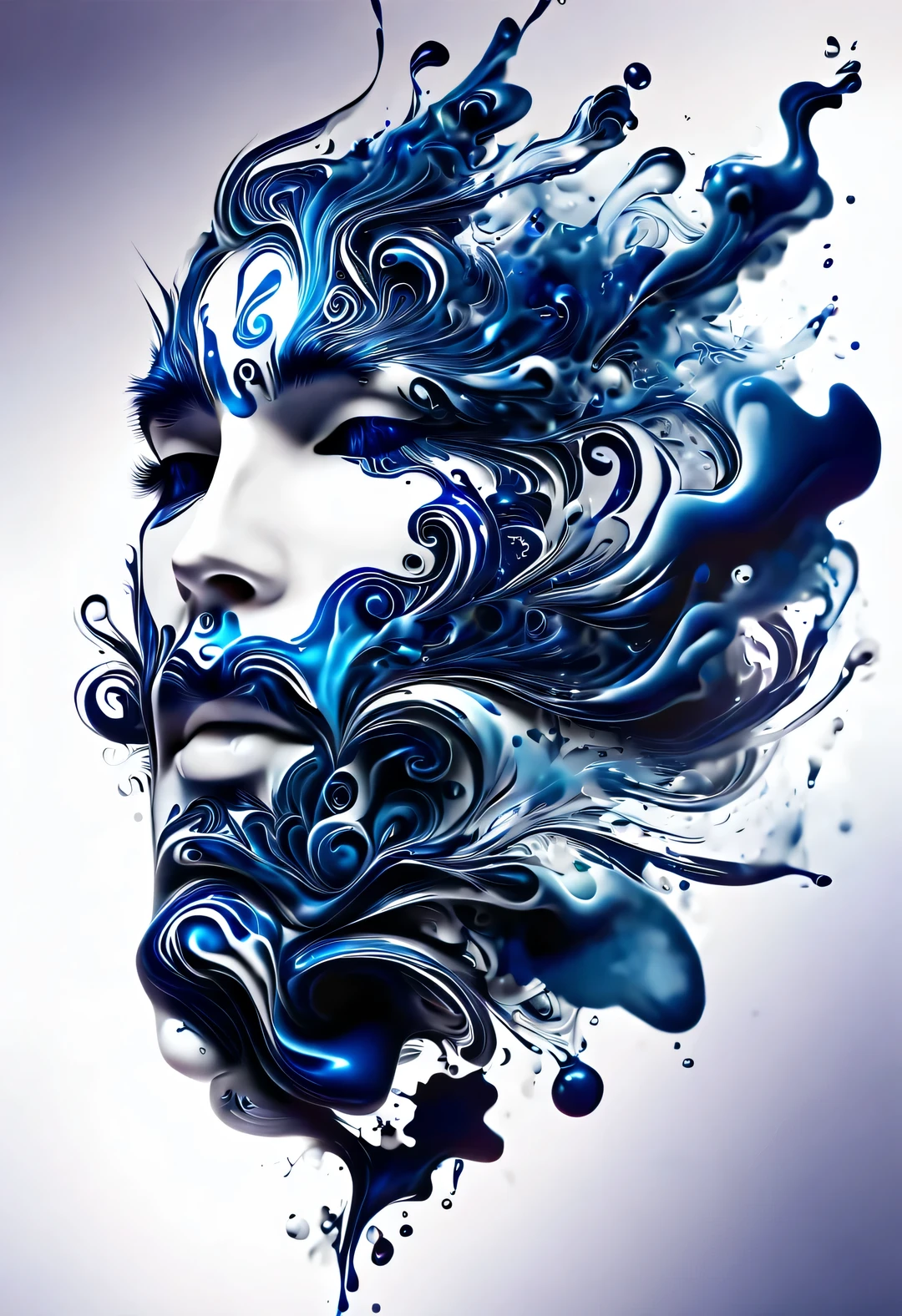 arte em tinta azul，Telefone de papel de parede，estilo de pintura airbrush, Linda detalhada