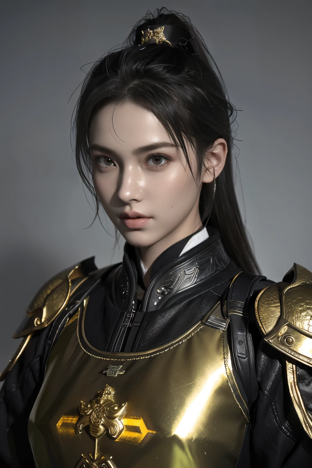 Game art，The best picture quality，Highest resolution，8K，(A bust photograph)，(Portrait)，(Head close-up)，(Rule of thirds)，Unreal Engine 5 rendering works， (The Girl of the Future)，(Female Warrior)， 
20岁少女，(The generals of ancient China)，An eye rich in detail，(Big breasts)，优雅高贵，冷漠，勇敢的，
(Wearing ancient Chinese style armor，Armor of the Tang Dynasty，Costumes are rich in detail，Metallic luster，Silver gray)，中国人物，奇幻风格，
拍照姿势，野外背景，Movie lights，Ray tracing，Game CG，((3D Unreal Engine))，oc渲染反射纹