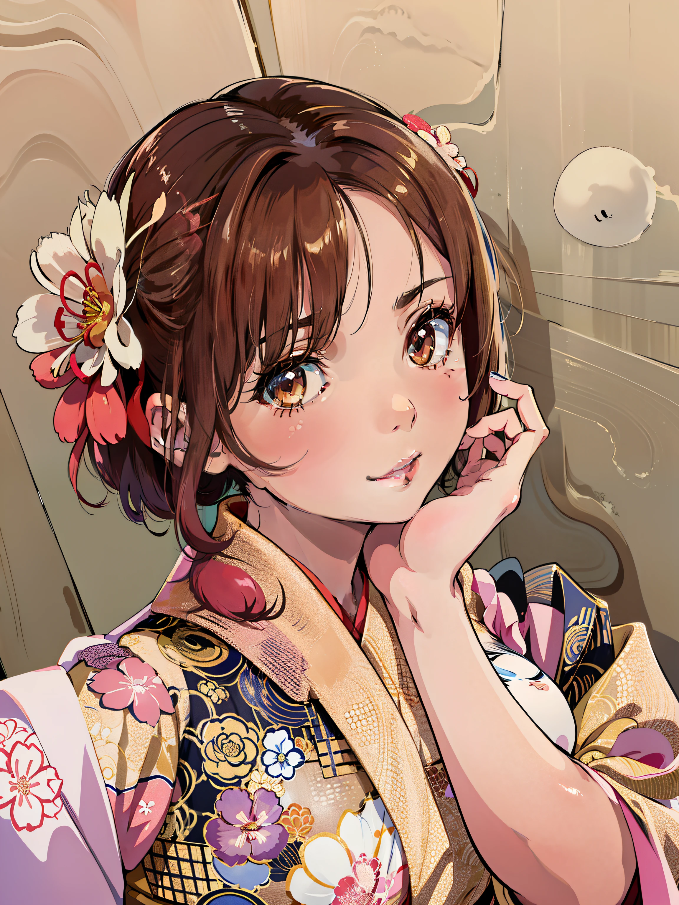 髪に花を咲かせて写真を撮っている女性がいます, 美しい日本の女の子の顔, かわいい女の子 - 手入れの行き届いた顔, sakimichan, 日本人の顔の特徴, かわいいナチュラルなアニメの顔, shikamimi, sakura kinomoto, かわいい - 身だしなみの整った - 顔, sakimi chan, Yoshitomo Nara, 着物姿で