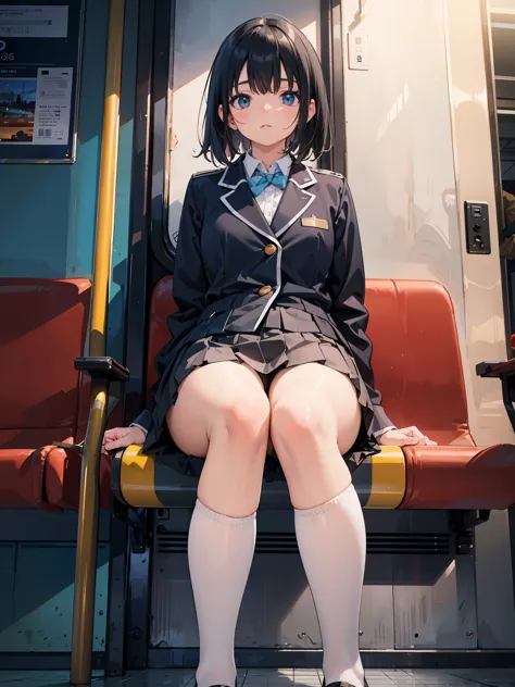 "(masterpiece, High resolution, Ultra High resolution, 4K) black hair, Japan girl at 14 years old, uniform skirt, emphasizing th...