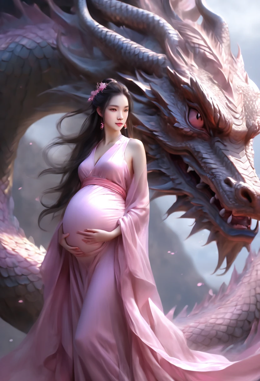 a pregnant woman woman in a pink dress with a dragon on her back, xianxia fantasy, chinese fantasy, beautiful fantasy art, dragon girl, very beautiful fantasy art, amazing fantasy art, beautiful fantasy, fantasy beautiful, digital fantasy art ), human and dragon fusion, breathtaking fantasy art, fantasy art, fantasy art style, soft delicate draconic features