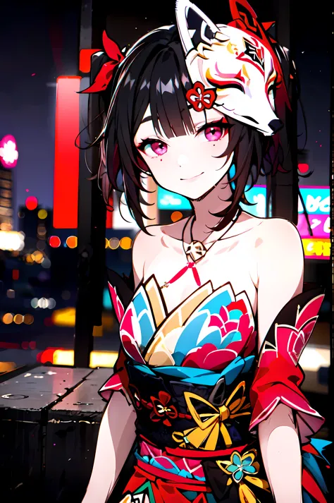 detailed, (masterpiece:1.2), (pale_skin:1.2), (solo:1.2), (female), slender, (black hair), twintails, outdoors, sky, night city,...