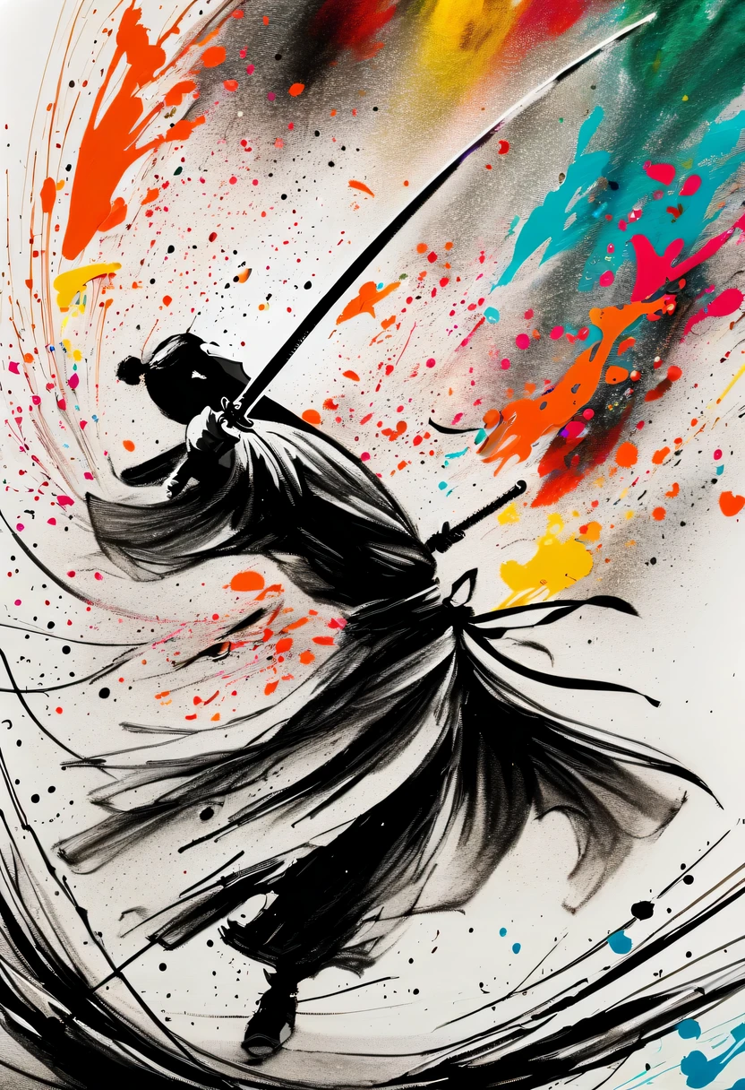 scribble art，ink splatter，Wild，splash ink painting，Abstraction，rich and colorful，Vague dreams，Dynamic energy,publish creation，visual impact,modern aesthetic,Elegant and simple,Contemporary interpretation,be bold,Chinese Kung Fu
