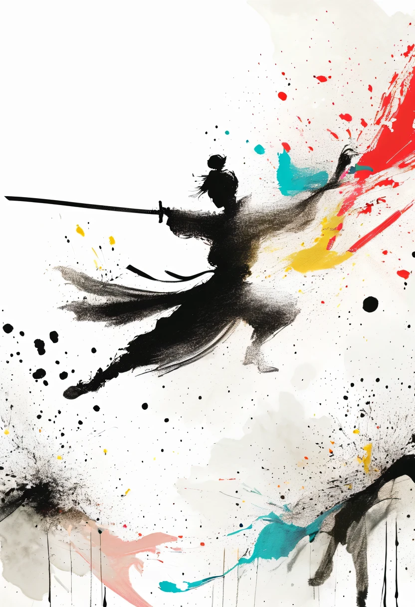 scribble art，ink splatter，Wild，splash ink painting，Abstraction，rich and colorful，Vague dreams，Dynamic energy,publish creation，visual impact,modern aesthetic,Elegant and simple,Contemporary interpretation,be bold,Chinese Kung Fu