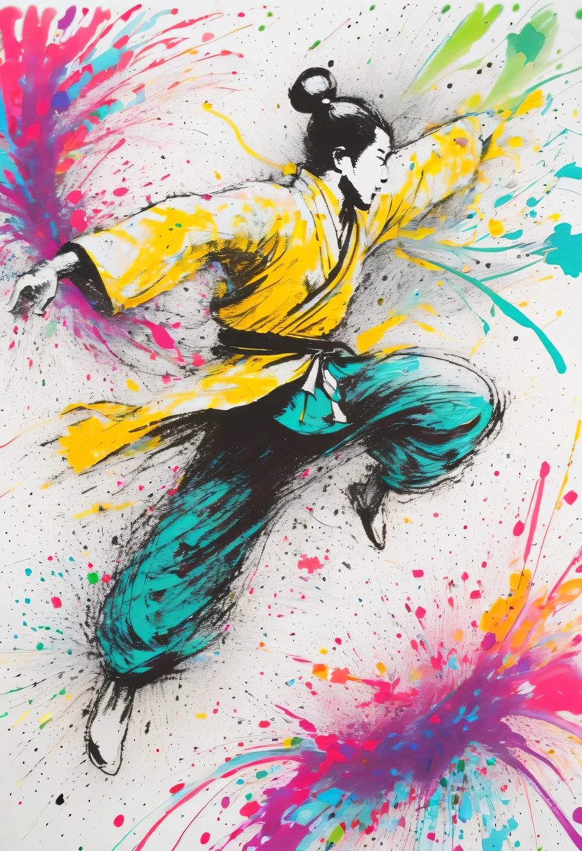 scribble art，ink splatter，Wild，splash ink painting，Abstraction，rich and colorful，Vague dreams，Dynamic energy,publish creation，visual impact,modern aesthetic,Elegant and simple,Contemporary interpretation,be bold,Chinese Kung Fu