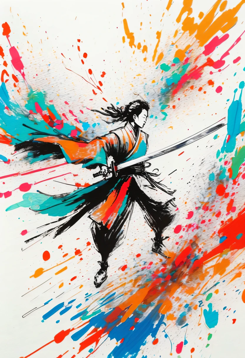 scribble art，ink splatter，Wild，splash ink painting，Abstraction，rich and colorful，Vague dreams，Dynamic energy,publish creation，visual impact,modern aesthetic,Elegant and simple,Contemporary interpretation,be bold,Chinese Kung Fu