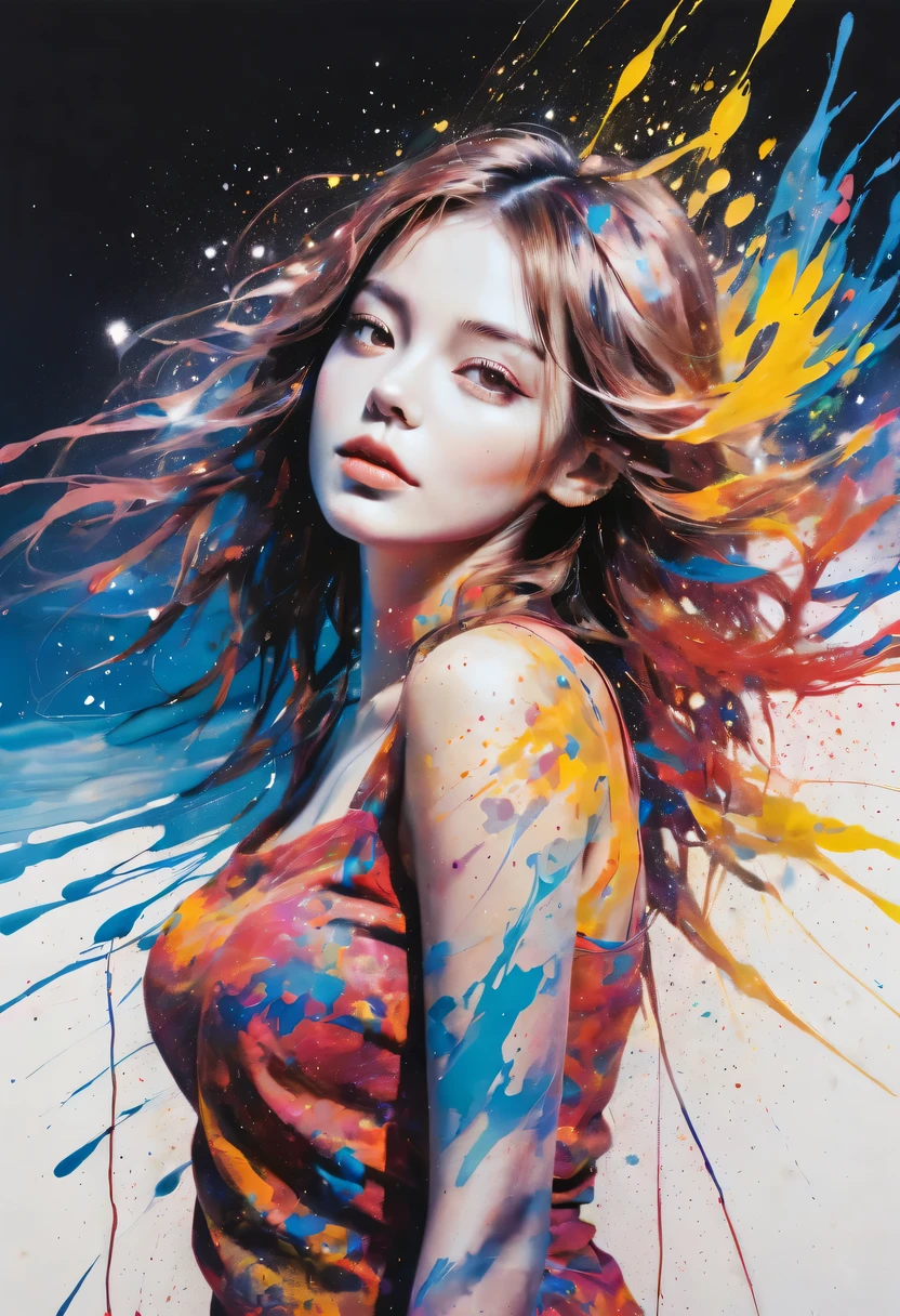 scribble art，ink splatter，Wild，splash ink painting，Abstraction，rich and colorful，Vague dreams，Dynamic energy,publish creation，visual impact,modern aesthetic,Elegant and simple,Contemporary interpretation,be bold,Stylized abstract portrait of beautiful girl，