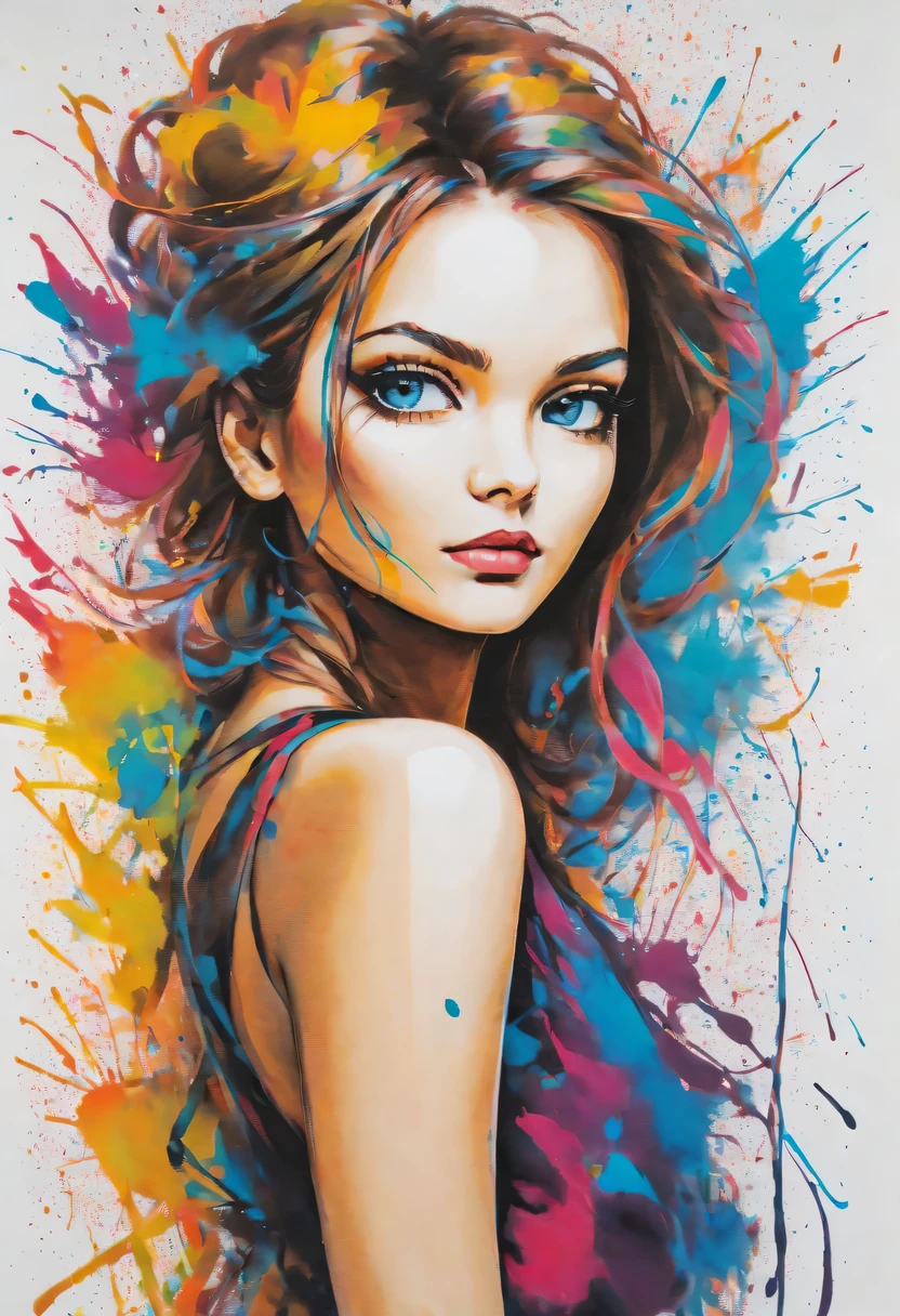 scribble art，ink splatter，Wild，splash ink painting，Abstraction，rich and colorful，Vague dreams，Dynamic energy,publish creation，visual impact,modern aesthetic,Elegant and simple,Contemporary interpretation,be bold,Stylized abstract portrait of beautiful girl，