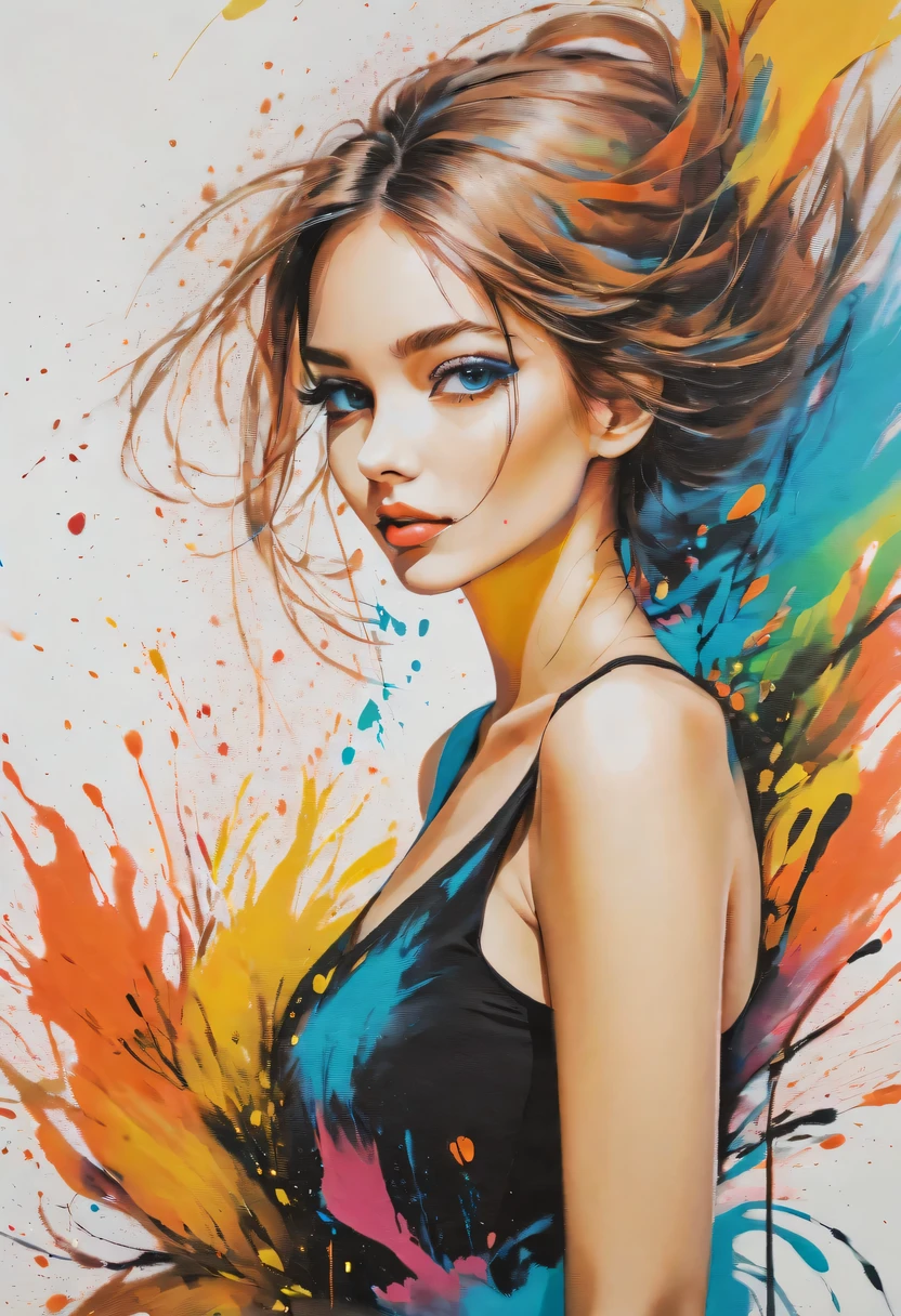 scribble art，ink splatter，Wild，splash ink painting，Abstraction，rich and colorful，Vague dreams，Dynamic energy,publish creation，visual impact,modern aesthetic,Elegant and simple,Contemporary interpretation,be bold,Stylized abstract portrait of beautiful girl，