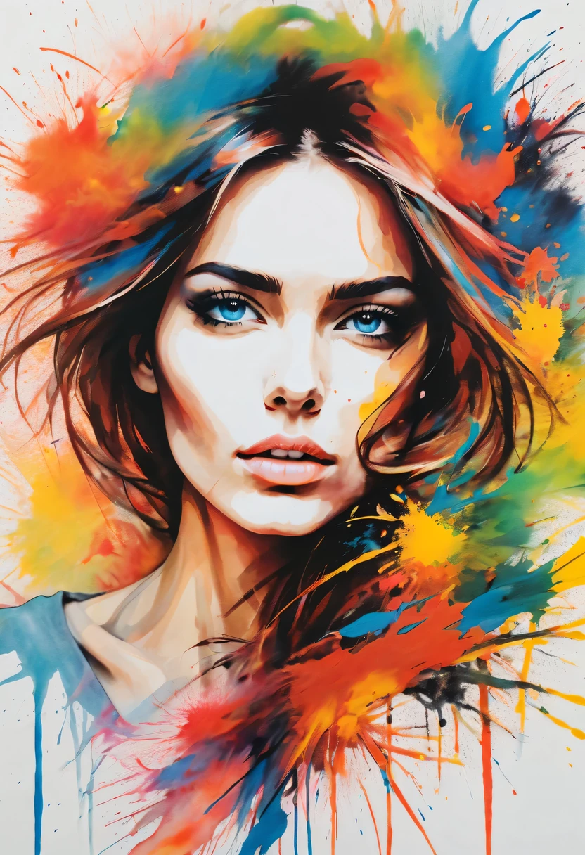 scribble art，ink splatter，Wild，splash ink painting，Abstraction，rich and colorful，Vague dreams，Dynamic energy,publish creation，visual impact,modern aesthetic,Elegant and simple,Contemporary interpretation,be bold,Stylized abstract portrait of beautiful girl，