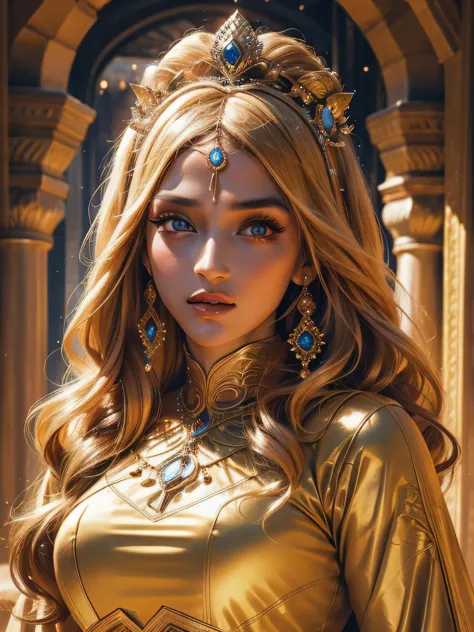 Very Beautiful princesse glowing eyes face portrait zoom sexy face sexy eyes crystal clear bright eyes blond hair long islamic c...