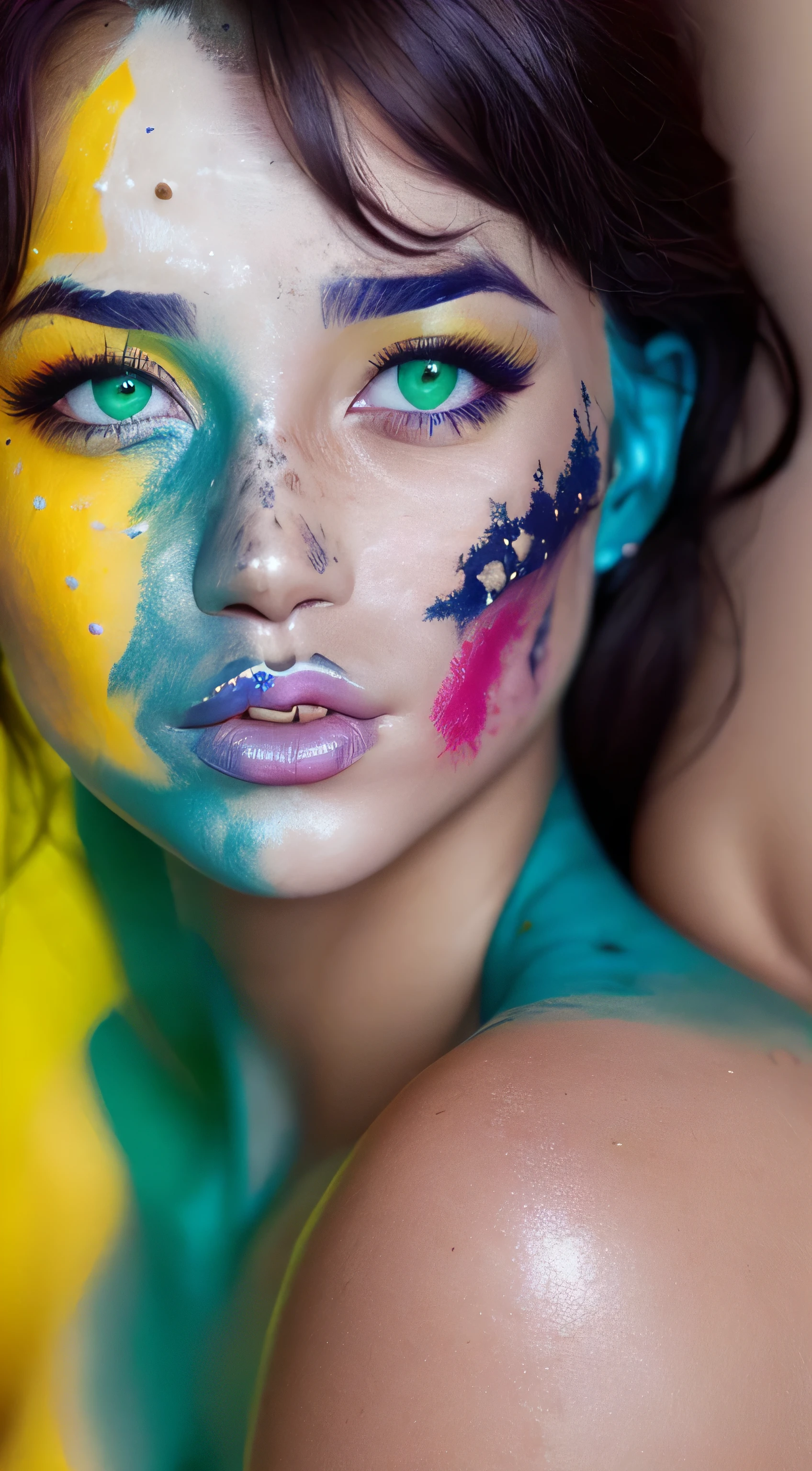 A close up of a woman with a colorful face paint - SeaArt AI