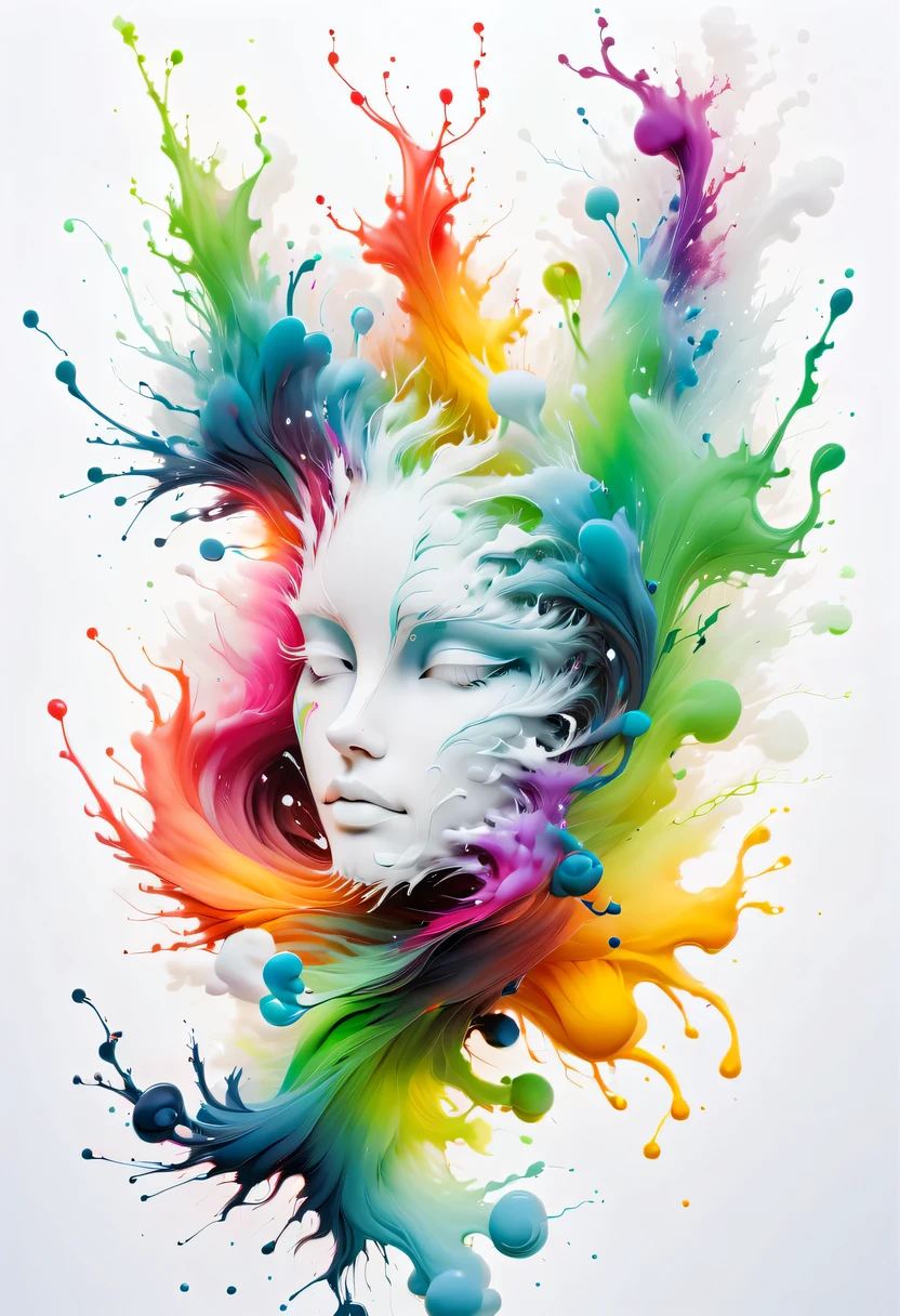 scribble art，ink splatter，Wild，splash ink painting，Abstraction，rich and colorful，Vague dreams，Dynamic energy,publish creation，visual impact,modern aesthetic,Elegant and simple,Contemporary interpretation,be bold,White background，lots of white space