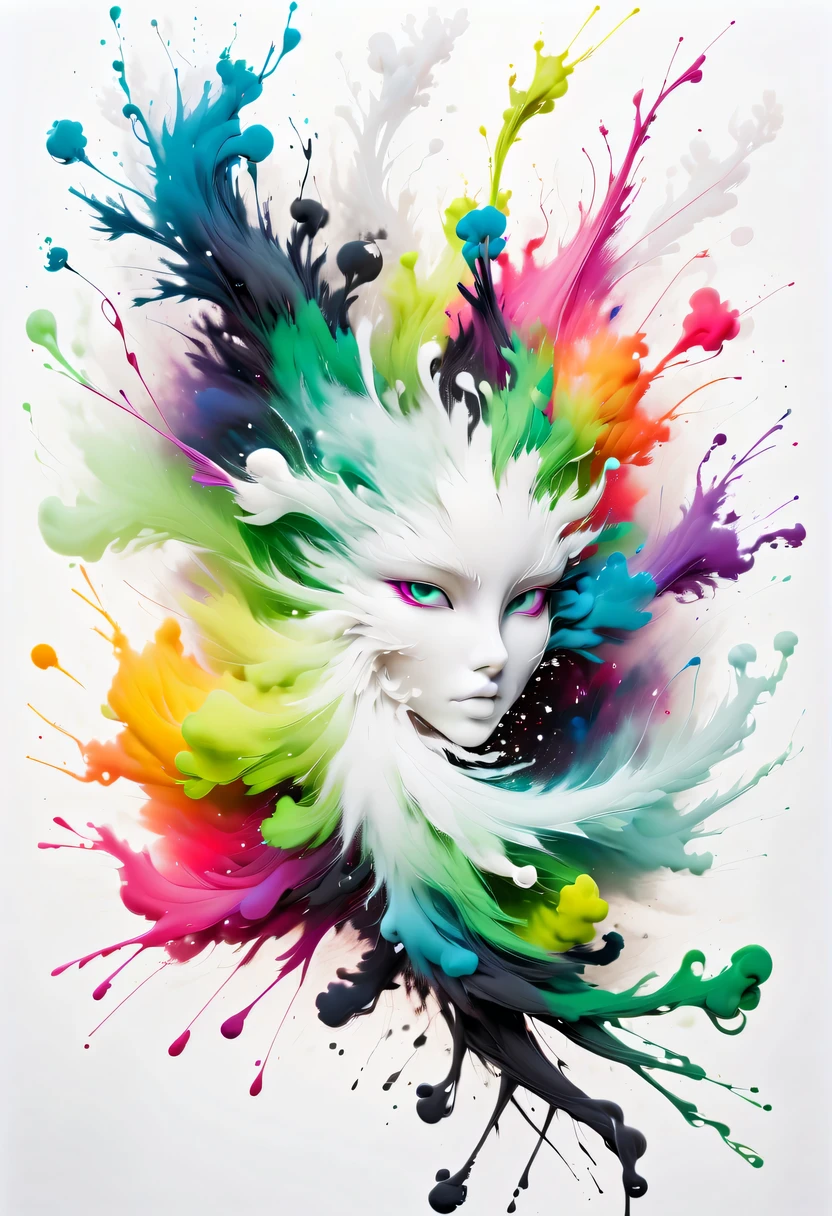 scribble art，ink splatter，Wild，splash ink painting，Abstraction，rich and colorful，Vague dreams，Dynamic energy,publish creation，visual impact,modern aesthetic,Elegant and simple,Contemporary interpretation,be bold,White background，lots of white space