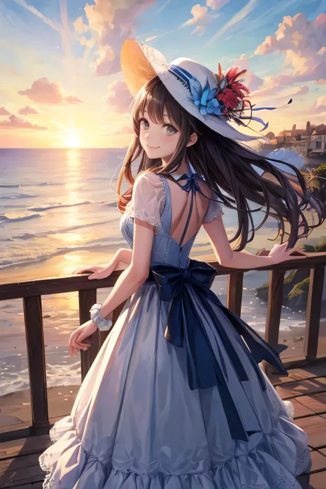 (masterpiece:1.2, highest quality), (very detailed:1.3), Perfect anime illustration of a 17 year old girl wearing a long dress, ...