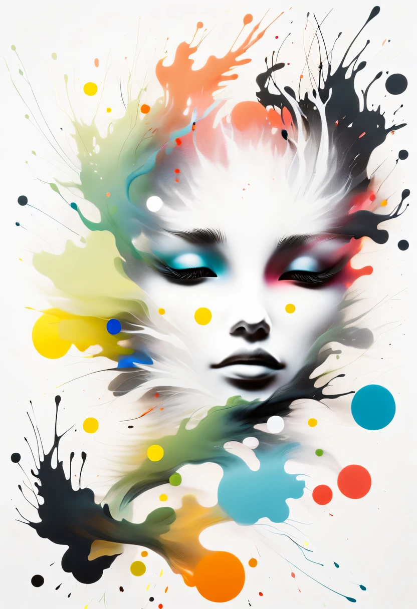 scribble art，ink splatter，Wild，splash ink painting，Abstraction，rich and colorful，Vague dreams，Dynamic energy,publish creation，visual impact,modern aesthetic,Elegant and simple,Contemporary interpretation,be bold,White background，lots of white space