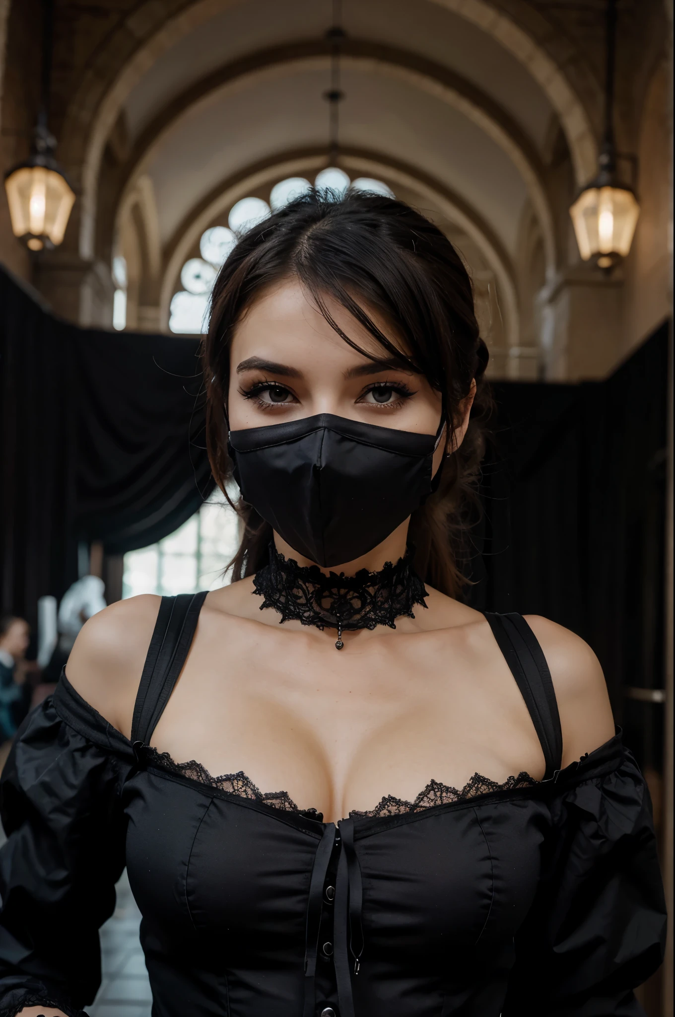 Une belle femme gothique porte un masque facial