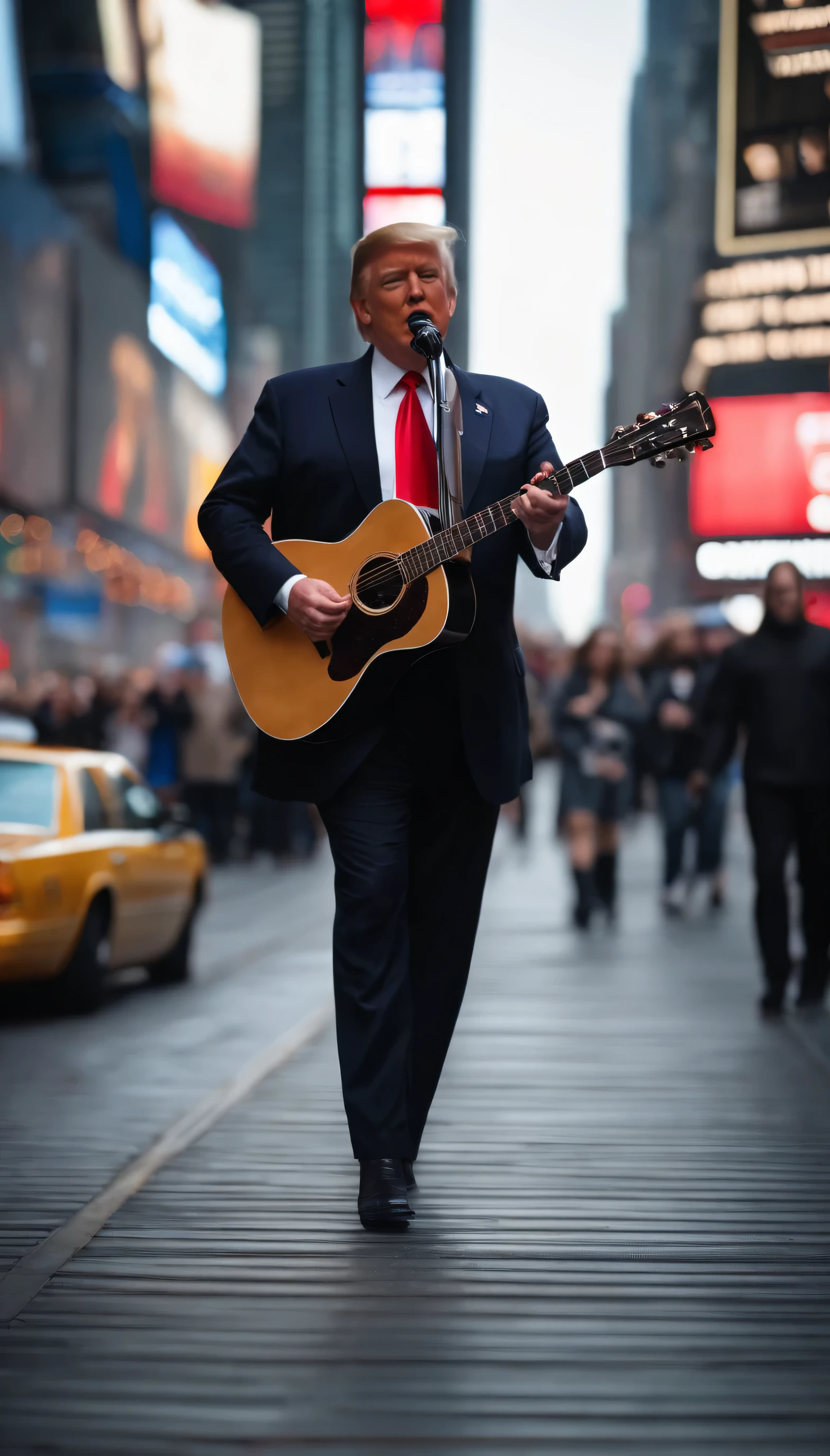Arafed man in a suit and tie playing a guitar on a city street SeaArt AI