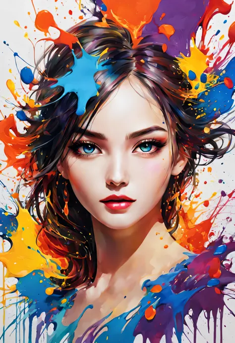 masterpiece, splash art, colorful, colorful splash art, reduce、Scattered paint painting, magician, beautiful girl，Stylized abstr...