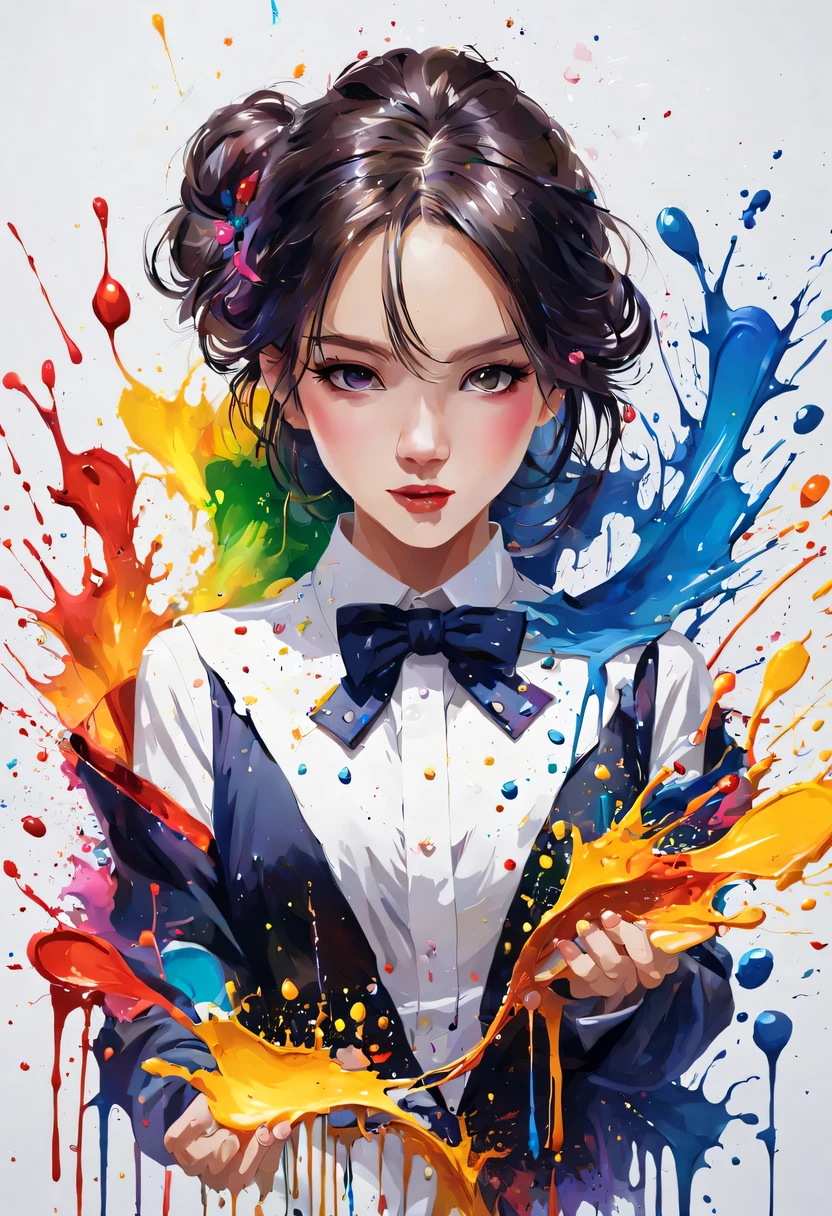 masterpiece, splash art, colorful, colorful splash art, reduce、Scattered paint painting, magician, beautiful girl