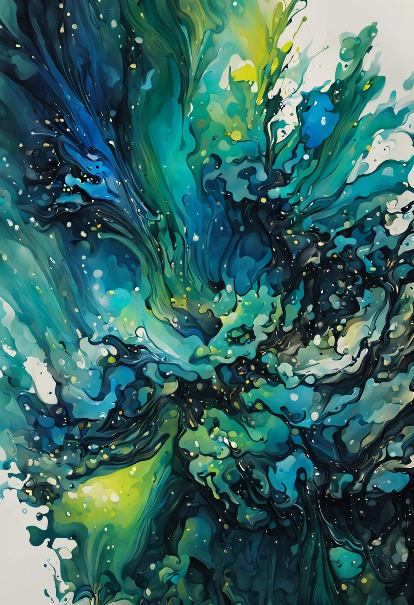 Abstract Zhang Da Gan splash ink style splash ink blue green splash ink splash , smooth texture, bright colors, Chinese painting landscape splash ink background, best quality, Masterpiece abstract artwork with vibrant gradients and textures art master work high quality
