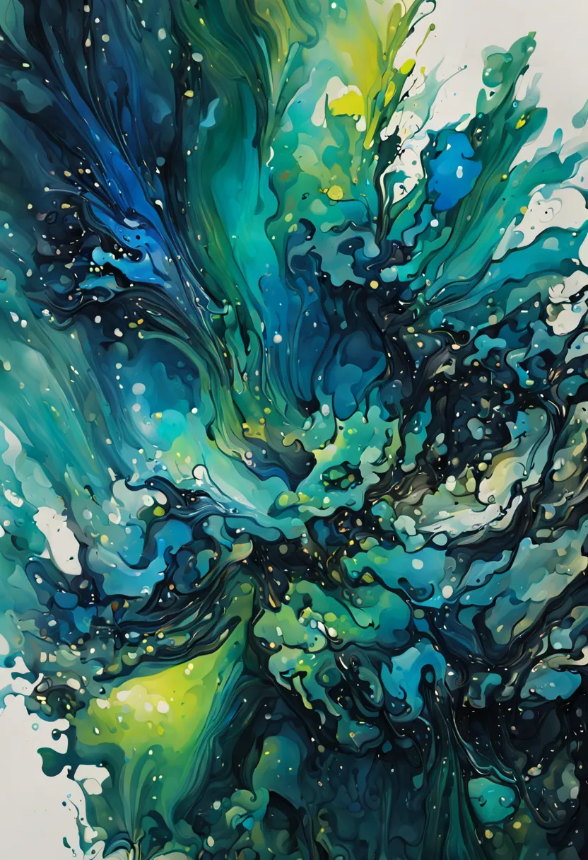 Abstract Zhang Da Gan splash ink style splash ink blue green splash ink splash , smooth texture, bright colors, Chinese painting...