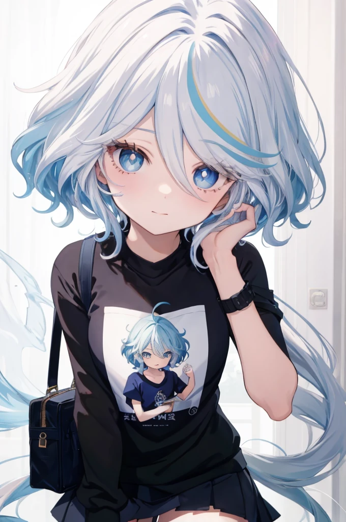 Furina  anime com cabelos brancos e olhos azuis, deus de cabelos brancos, garota retrato, camiseta, sweatshirt, Anime Girl with Cosmic Hair, com cabelos brancos, cabelos brancos, arte digital no Pixiv, retrato de anime Cirno, trends on artstation pixiv, cabelos brancos perfeitos, cabelo branco, retrato de olhos azuis, a miniskirt