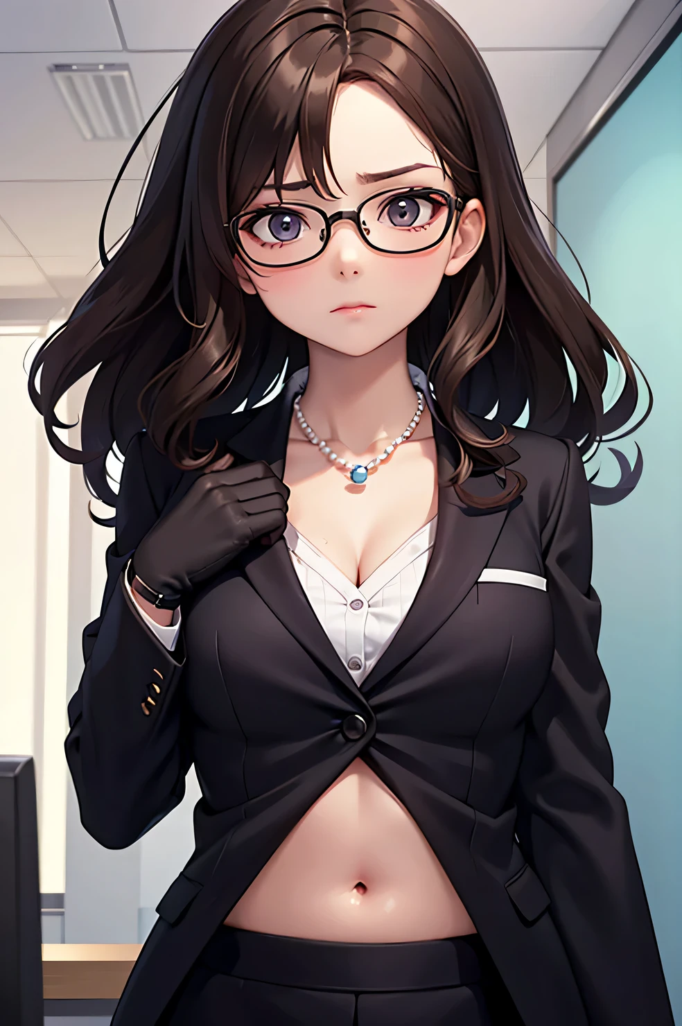 Anime girl in a suit and glasses posing for a picture - SeaArt AI