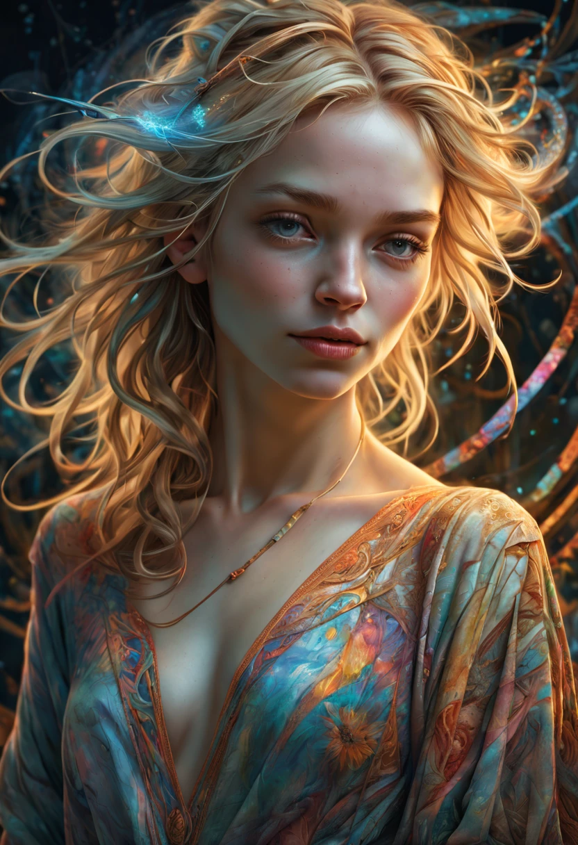 beautiful caucasian woman Rebecca, age 36, wearing trendy clothing, light blond hair, Attractive posing, Full body, perfect detailed face, frame the head, , glamour ,without clothes, hyperdetailed painting, luminism, art by Carne Griffiths and concept art, 4k resolution, fractal isometrics details bioluminescens , 3d render, octane render, intricately detailed , cinematic, trending on artstation Isometric Centered hypereallistic cover photo awesome full color, hand drawn, gritty, realistic mucha, intricate, hit definition, cinematic, Rough sketch, bold lines, on paper.