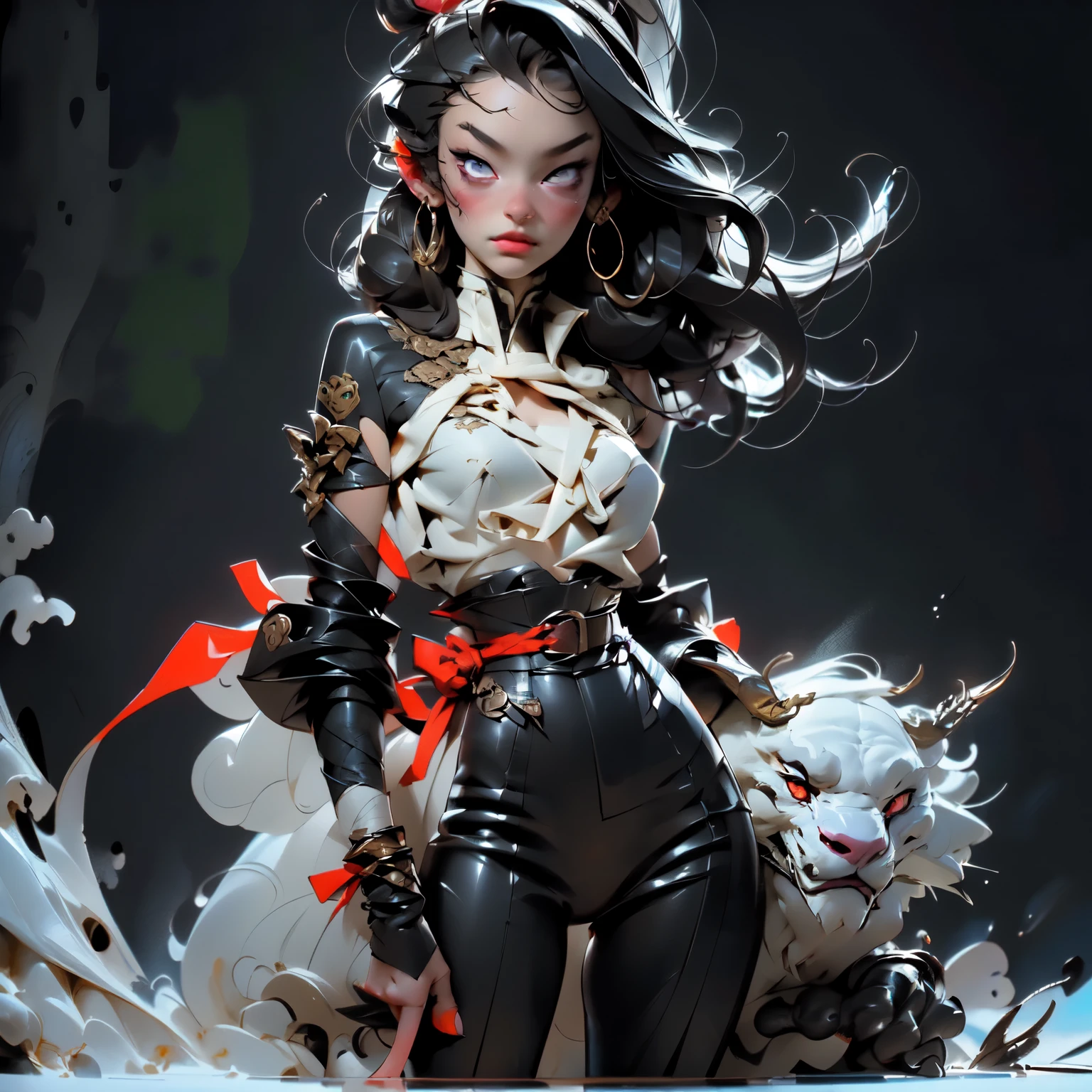 1_Choque de titanes. Una demonio sexy, (Bella mujer vestida de cuero con alas y espada., Yang J., sartén chengwei en artstation, cgsociety y fenghua zhong, Arte de fantasía digital), Inspirado por Fenghua Zhong, Arte de personajes exquisito y épico., Víctor Wang, jason-chan, impresionante sociedad cg, Hermosas imágenes digitales, Lee Song). Ángeles: (cuerpo fuerte de una mujer, cabeza bien afeitada, ángulo de luz de un ángel desde atrás, carácter muy fuerte, anatómicamente correcto proportions. Has un cuerpo femenino muy hermoso, lucha contra un enemigo terrible, está rodeado de criaturas demoníacas, y se entrega, y coquetea con ellos, un cuerpo femenino muy hermoso, imagen demoníaca). 02_Técnicas de pintura al óleo del Alto Renacimiento, maestros del renacimiento italiano; Tiziano, Veronese, rubens, Botticelli. Esta es una imagen oscura de la batalla de un ángel guerrero con criaturas demoníacas.. Un óleo exuberante de pinceladas amplias, piel blanca como la nieve en el centro de la composición, y brutal, figuras seductoras de criaturas demoníacas. Monstruos oscuros. Pintura de El Bosco, cuentos de Dante Alighieri, "Divino infierno-paraíso, pelo negro, cola de caballo alta, Rastas, Alto detalle, Surrealism, arte deco, chiaroscuro, obra maestra, anatómicamente correcto, piel texturizada, Alto detalle, alta calidad"