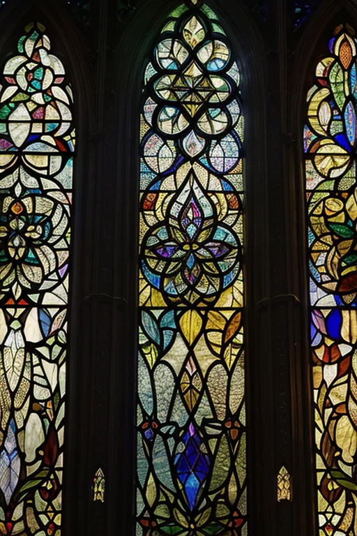 detailed stained glass, vibrant colors, intricate designs, sunlight streaming through, Gothic architecture, religious symbolism, majestic windows, masterful craftsmanship, medieval art, historical beauty, ethereal atmosphere, divine inspiration, spiritual awe, delicate lead lines, radiant light effects, celestial motifs, mesmerizing patterns, luminous reflections, elaborate compositions, timeless elegance, rich cultural heritage, transcendent artistry