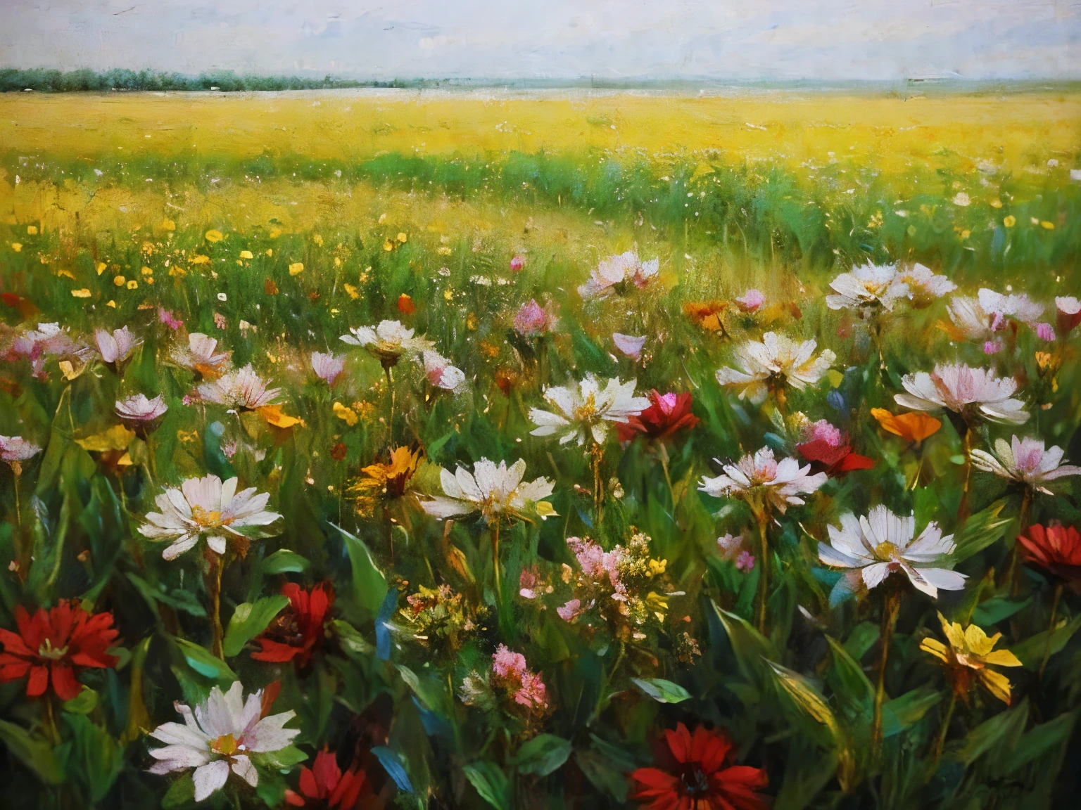  Amour art peinture à l&#39;huile prairie fleurs coeur chef-d&#39;œuvre détail élevé