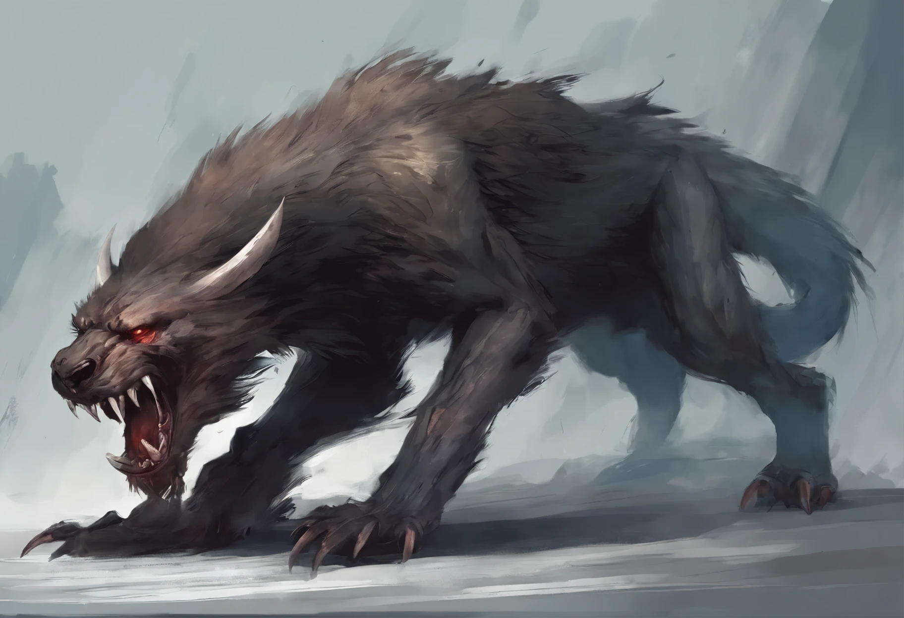 There is a drawing of a werewolf with a big mouth - SeaArt AI