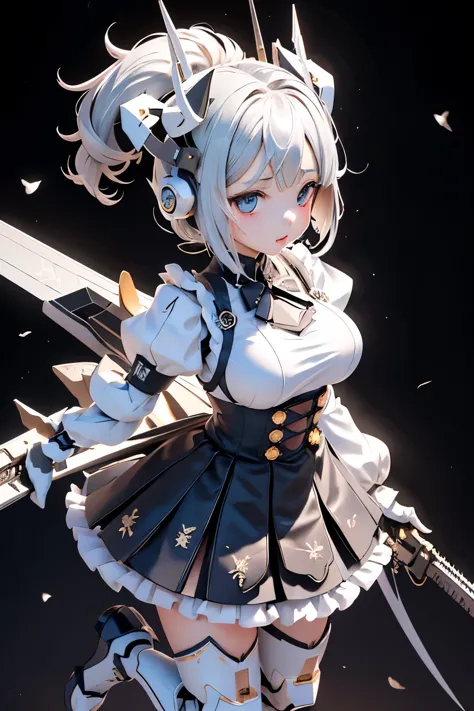 (highest quality)), ((masterpiece)), (very detailed: 1.3), 3D, {(young girl)}, wear gothic lolita clothes with white frills, (Sh...