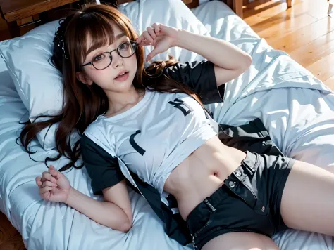 Cute  s  , spectacled , black shorts , nsfw , white t-shirt