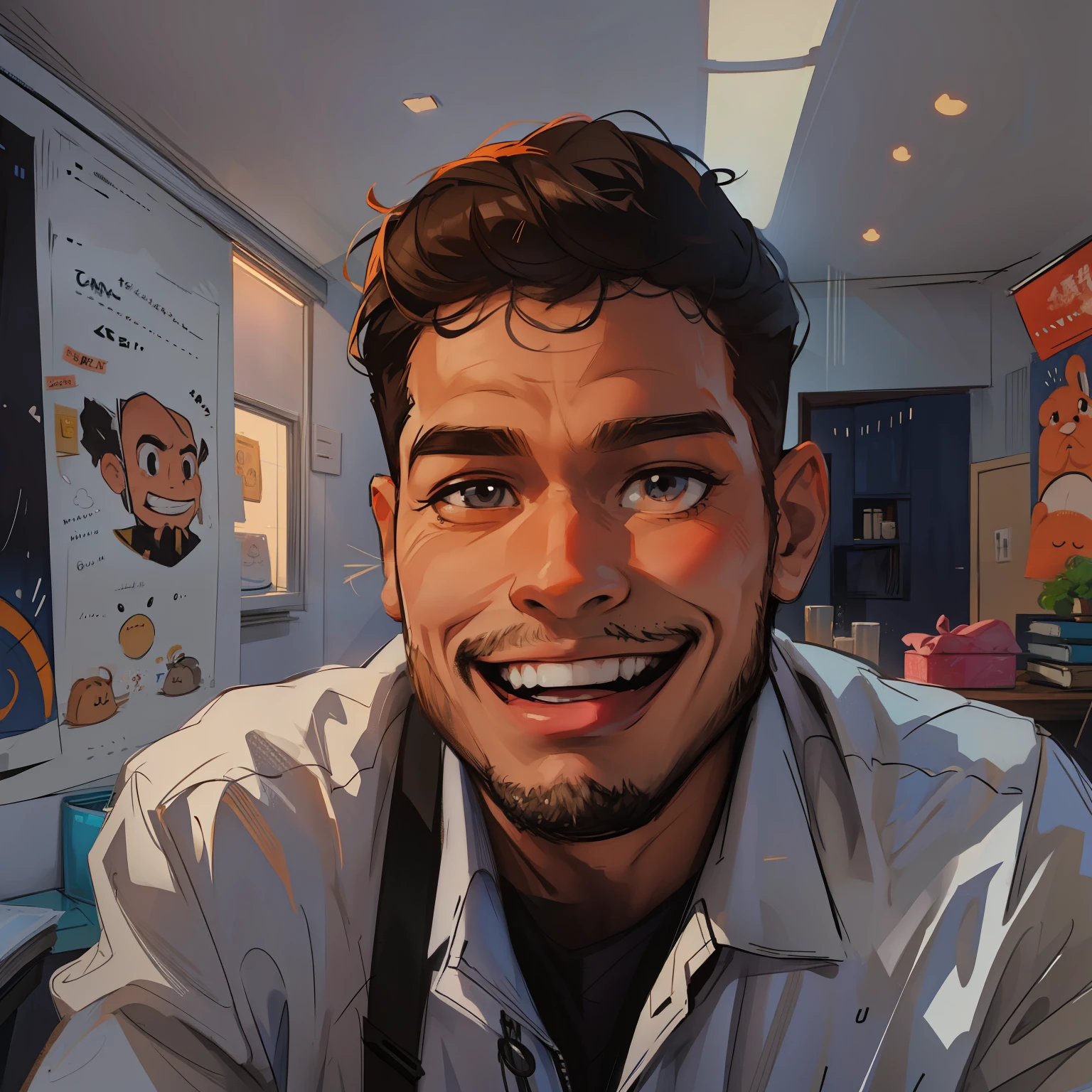 homem,  estilo cartoon,  sorrindo.