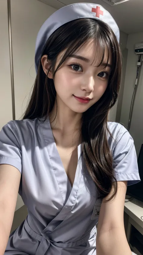 highres, ultra detailed, photorealistic, 1 beautiful Japanese nurse, highly detailed beautiful face, straight hair, medium hair,...