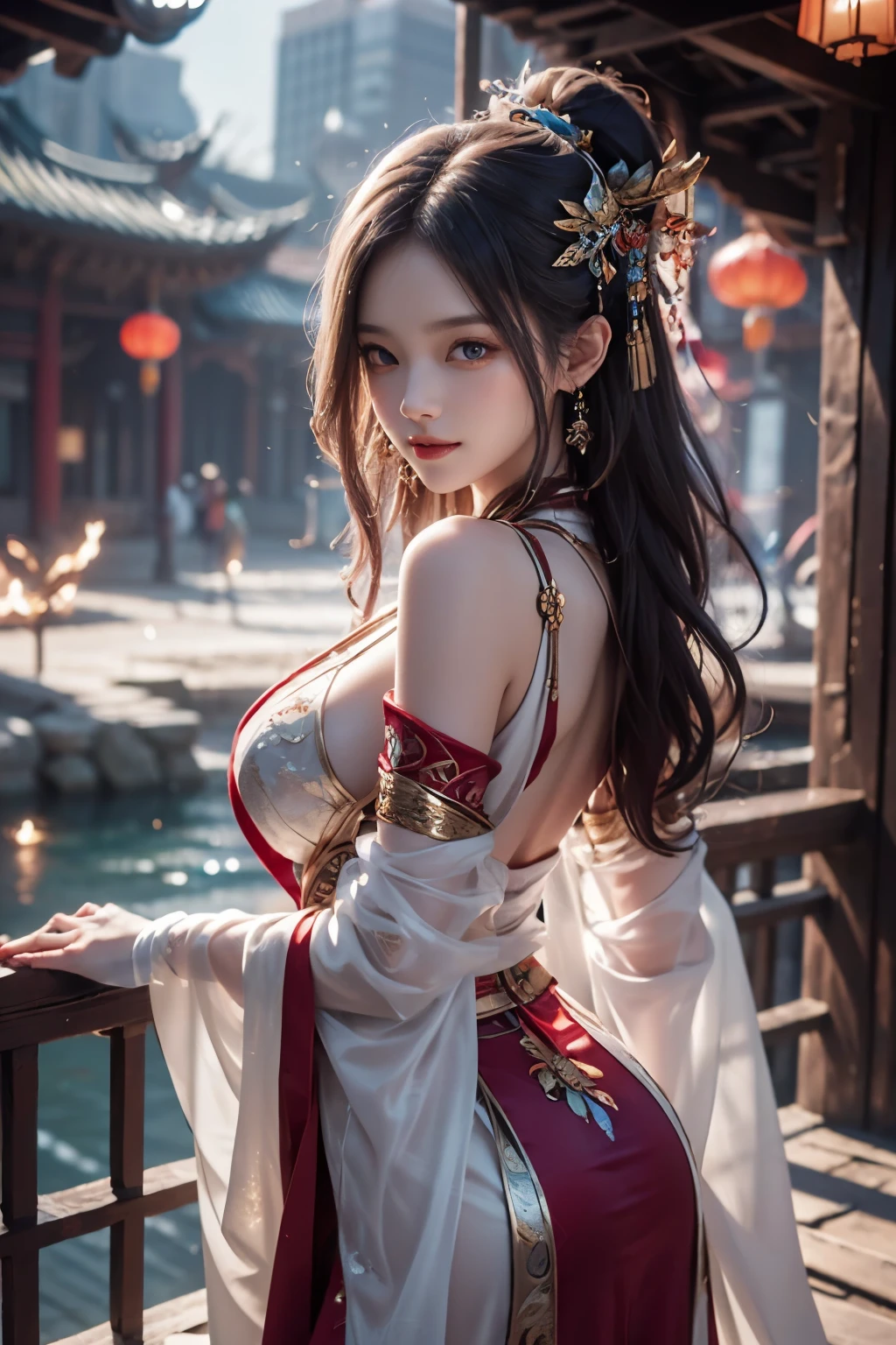 8K, masterpiece, RAW photo, best quality, photorealistic, extremely detailed CG unity 8K wallpaper, Depth of field, Cinematic Light, Lens Flare, Ray tracing, (extremely beautiful face, beautiful lips, beautiful eyes), intricate detail face, ((ultra detailed skin)) , pretty asian girl, ((looking at viewer)),(big smile), (blurry background), midnight, (pretty girl), earrings, bracelets, necklace, clear eyes, (pale skin), face forward, (big eyes), (looking at viewer), large breasts ,((smile)), blue eyes, sparkling dress, open breast, Porche, very slim, (medium butt), see through dress, thick thighs, open breast
Ancient Chinese architecture，National style beautiful girl，Wear revealing Hanfu，Simple clothing， Minimalist style，Mixed Chinese and American races，The background is blurred out，focal，light， Seven-doppelganger shot，(((tmasterpiece))), ((best qualtiy)), ((Complex and detailed)), ((Ultra-realistic realism)), Ridiculous resolution, A MILF, Mature woman, ssee-through, highly detailed, illustratio, 1girll, (mediuml breasts), Thin waist and thick hips，long leges，beatiful detailed eyes, short detailed hair, brunette color hair, a purple eye, blackstockings，lacy clothing，Skirt that wraps hips，tightsuit，with faintly visible，Cool clothing，The body proportions are perfect，（No underwear），pantiess, detailed back ground, perfect eyes, Seductive eye, （nice hand），Detail hands，looking at viewert，From the front，Wear light，juicy legs，deep v big breasts，
