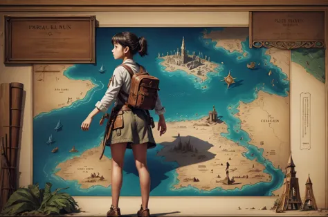 a girl exploring based on a treasure map