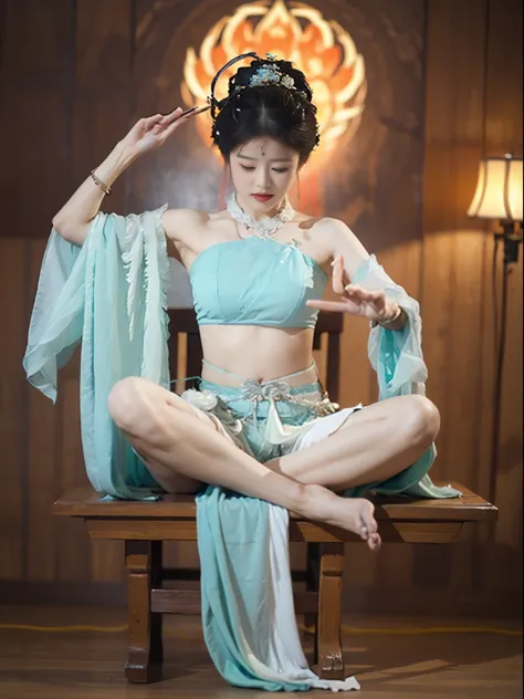 (best quality, 4k, 8K, a high resolution, masterpiece:1.2），Sexy tantric female Guanyin sitting cross-legged on the lotus platfor...