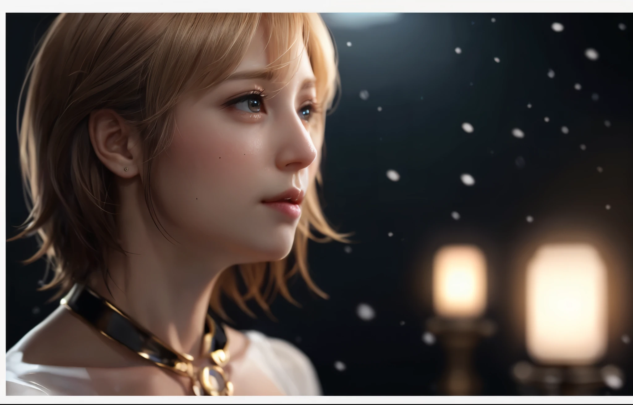 (table top), sexy、Natural light, realistic diffused glow, Depth of written boundary, professional lighting、Spotlight on people、Big eyes、eyes are blue、blonde、Russian、in the snow、The background is inside the church、serious face、