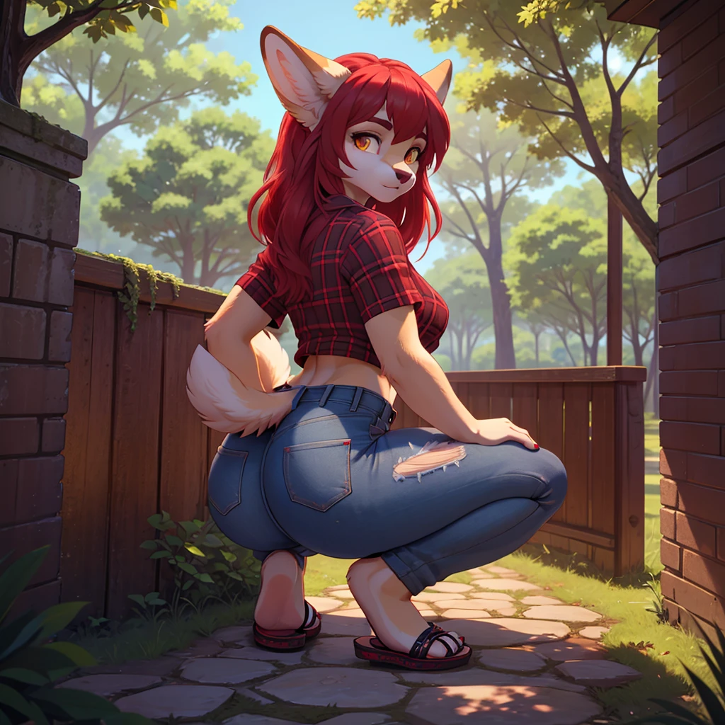 Sexy female anthro, red hair, yellow eyes, full body, 8k, film - SeaArt AI