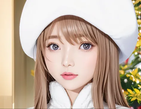 There is one wearing a white hat、Girl in white coat, kawaii realistic portrait, photorealistic anime, Detailed anime soft face, ...