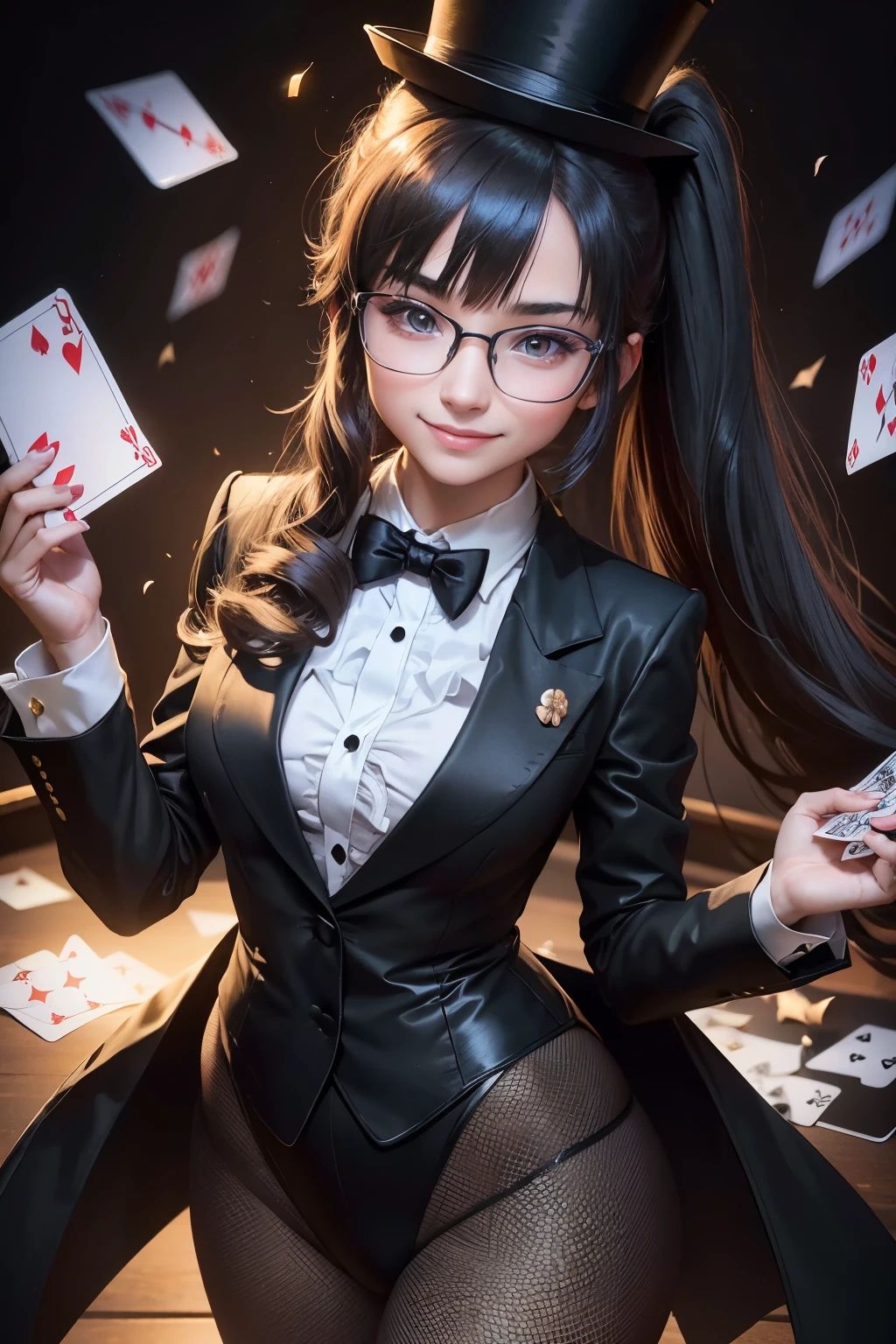 A Woman In A Top Hat And Suit Holding Playing Cards SeaArt AI a-woman-in-a-top-hat-and-suit-holding-playing-cards-seaart-ai