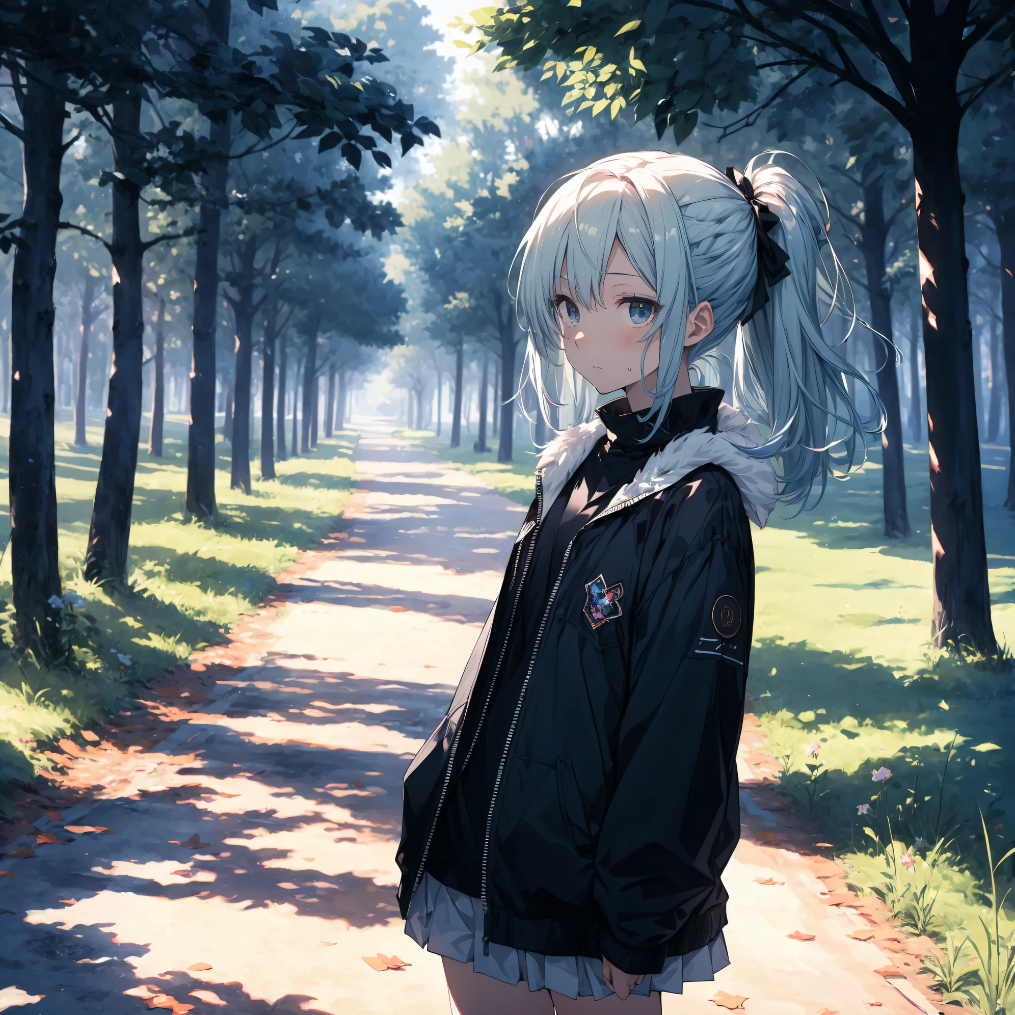 Super high quality by the art god, super detailed, High resolution,Fujichoco style, anime moe art style, best anime 8k konachan wallpaper, pixiv contest winner, perfect anatomy, BREAK,(Draw a picture of a girl walking alone carefully through the forest. ),BREAK, surreal beautiful girl, (alone,Lolita, , :1.3),All limbs, full finger, androgynous charm, (ponytail), short bob cut, flat chest, , small ass, between legs, small eyes,beautiful and fine eyes, Well-proportioned iris and pupils, High resolution detailed hair, wears round glasses, (Camisole Tops,shorts),have,just borders,sweating,warmer than usual,  In the summer forest. BREAK,super detailed肌, Best lighting by famous artists, 8k, figure,