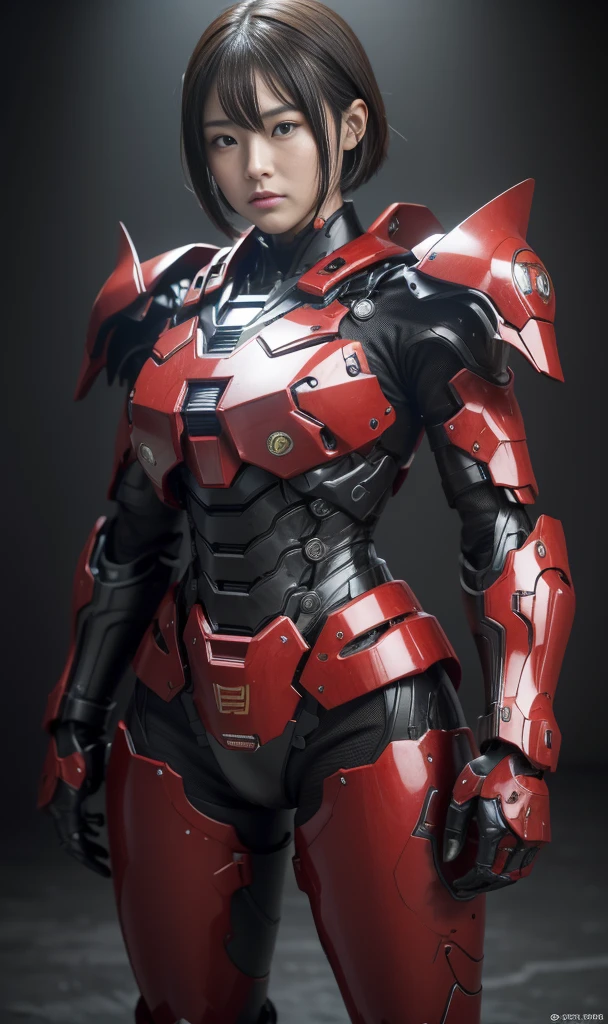 rough skin, Super detailed, advanced details, high quality, 最high quality, High resolution, 1080P, hard disk, beautiful,(War Machine),beautifulサイボーグの女性,red and black mecha cyborg girl,battle mode,Mecha body girl(armor is red 7、black 3 ratio),彼女は未来的なWar Machine兵器メカを身に着けています、very short hair、brown eyes、Sweaty face、　open your mouth　sexy eyes　steam from head　((Steam from the head)) (Steam from all over the body)