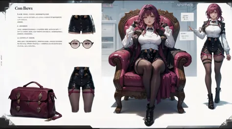 girl, solo, full body, from head to toe, sitting on the chair, crossed legs,(Huge_Breasts:1.3), 

1woman, reference sheet, Character Design Sheet, character reference sheet, character turn around, character sheet, front, back, sides, left, right, up, down,...