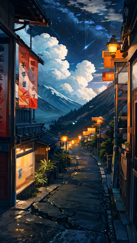 ​​clouds，The road down the mountain，straight，Duan，pathway， starrysky，during night， Moonshine fragrance