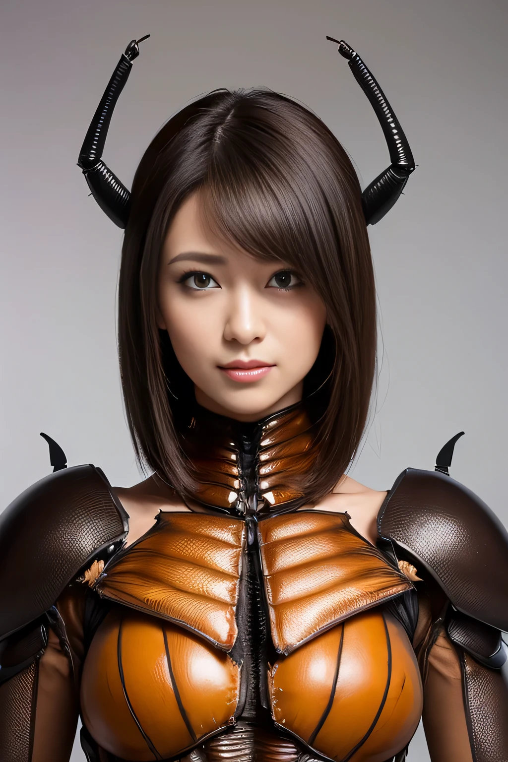 (High resolution,masterpiece,highest quality,Very detailed CG, anime, official art:1.4), realistic, photograph, amazing detail, all complicated, luster and luster,great many layers, 8k wallpaper, 3D, sketch, cute, figure,( alone:1.4), perfect female proportions,villain&#39;s daughter, (Fusion of dark brown cockroach and lady:1.4), (brown cockroach form lady:1.2), (brown cockroach woman:1.2), (Fusion:1.2), (alone:1.4), (evil smile:1.2), muscular, abs, (Cockroach brown exoskeleton bio insect suit:1.4), (Cockroach brown exoskeleton bio insect armor:1.2), (brown transparent cockroach feathers:1.4), (brown cockroach antenna:1.3),