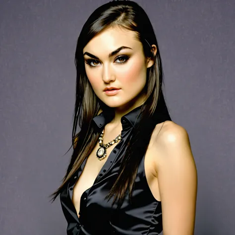 sasha grey as classy top model  wearing edgJG_style clothing, magical, crisp, smooth, attractive look; design centered around the model's eyes, classy and elegant, fashion background